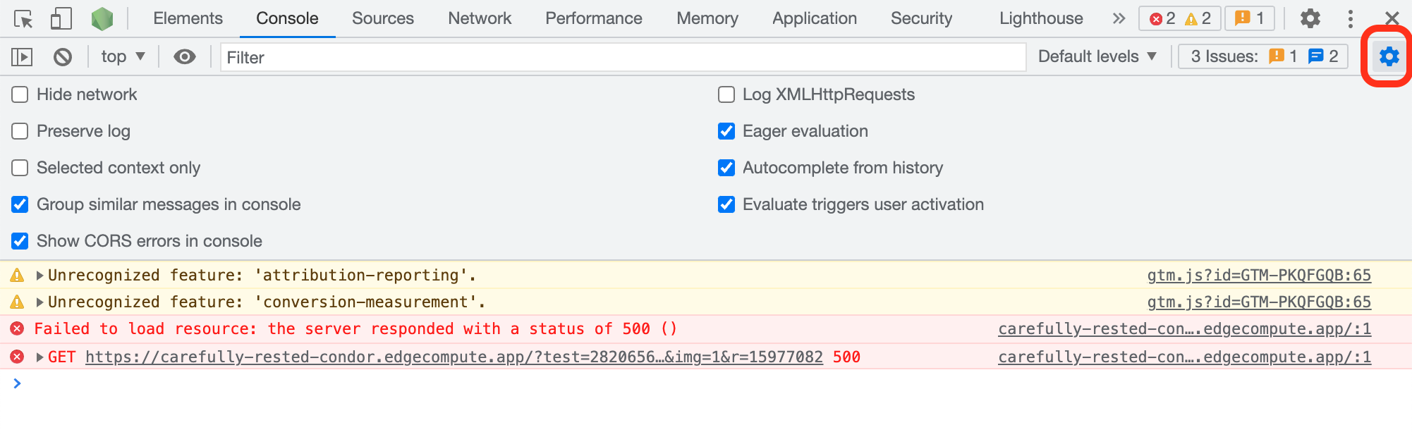 Chrome&rsquo;s console panel to access preserve logs